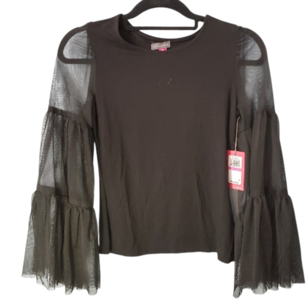 Vince Camuto Elegant Black Mesh Sleeve Top Size XXS